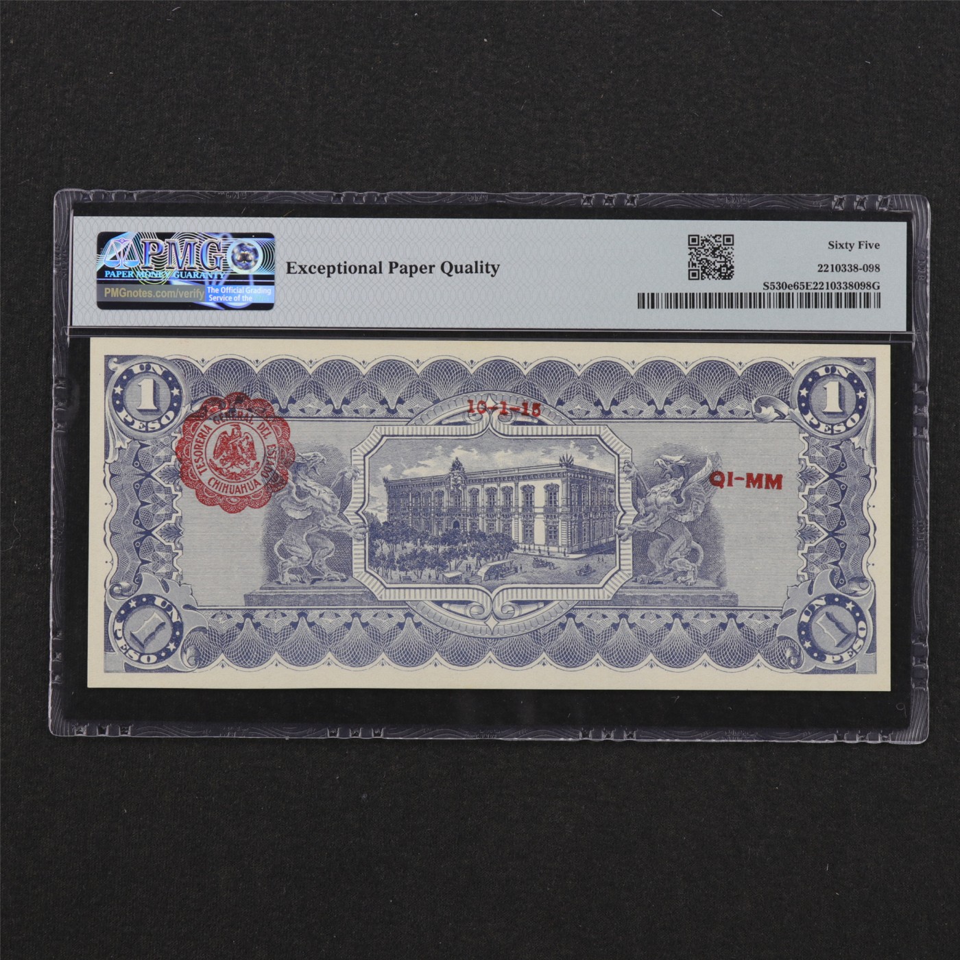 【亘邦集藏】第180期拍卖 1915年 墨西哥1比索 PMG 65EPQ 6438539