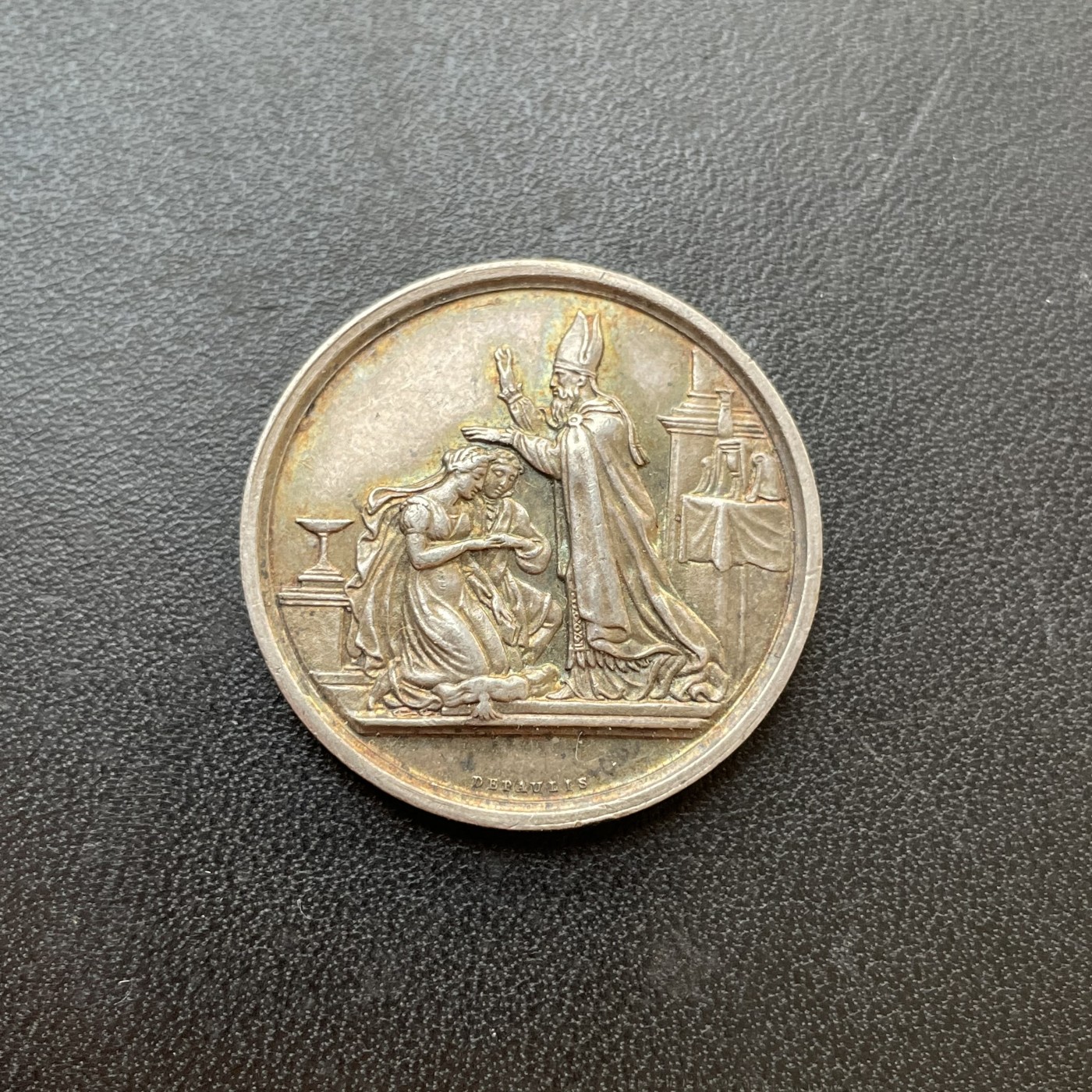 「木头集藏」章牌专场-第33期 法国婚礼银章 直径：27.5mm，10.2g，边铭：手指 ARGENT （1845-1860年）品相不错