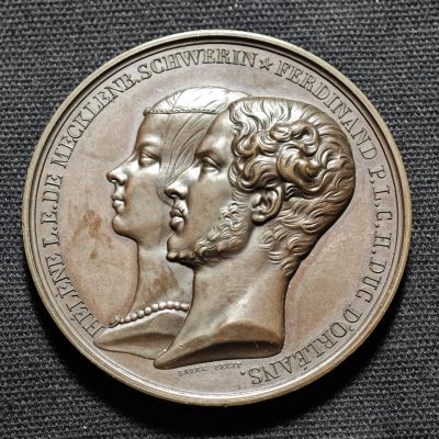 【德藏】世界币章拍卖第56期（全场顺丰包邮） - 1837年 法国路易·菲利普一世奥尔良公爵枫丹白露婚礼纪念大铜章 直径约：51mm，重约：58g