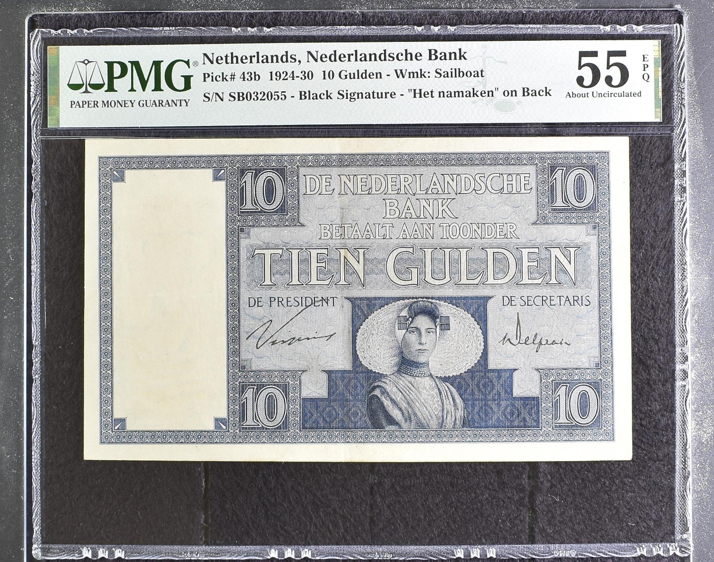 🌗乐淘淘纸币粉丝返利场 第28期 本店粉丝每拍订单返利五元！🌓 【SB032055】荷兰1924-30年纸币 10盾 无47 PMG55EPQ