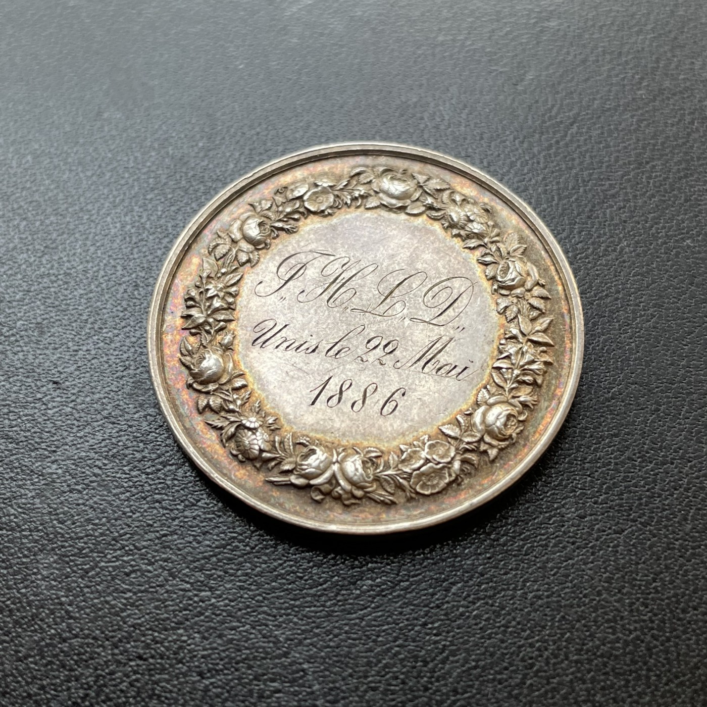 「木头集藏」章牌专场-第33期 1886年法国婚礼银章 直径：32mm，13.8g, 边铭：丰饶角 ARGENT