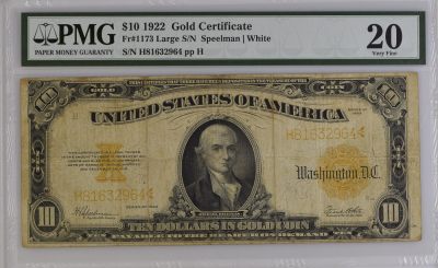 【礼羽收藏】🌏世界钱币拍卖第17期 - 1922美国🇺🇸10美元 Gold Certificate, $10 1922 Large Size