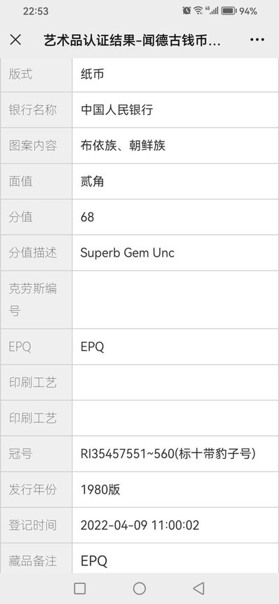 评级人民币套装及标十 8002青绿美翠标十，RI35457551-60，带豹子号