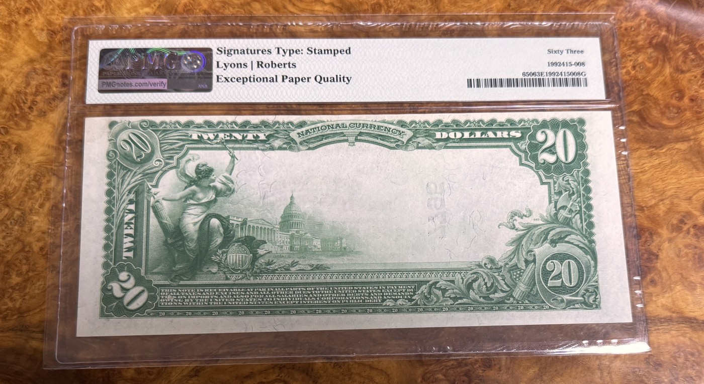 Chase Auction 第26期 - - 外钞、民国钞和人民币混合场！（临时有事，改到22号） 1902年美国俄亥俄州20美元，PMG63e！