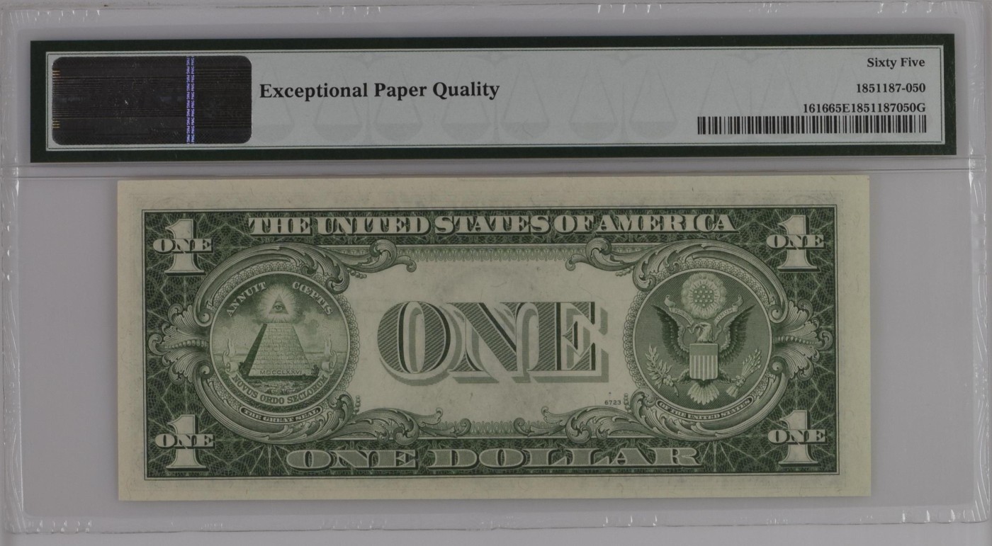收藏联盟Quantum Auction 第304期拍卖  美国1935年银币券1元 PMG65 豹子号身111