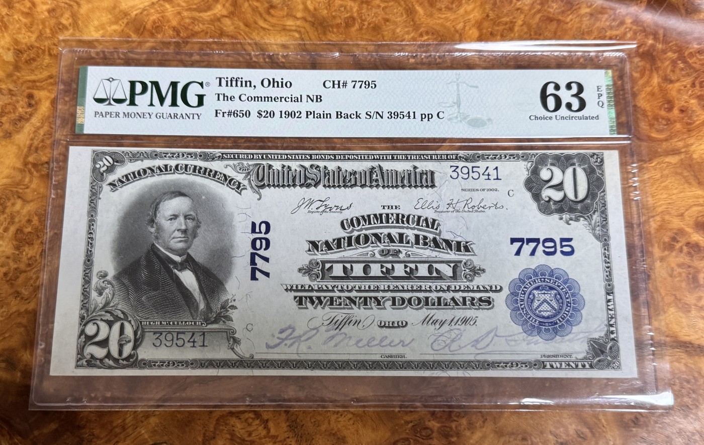 Chase Auction 第26期 - - 外钞、民国钞和人民币混合场！（临时有事，改到22号） 1902年美国俄亥俄州20美元，PMG63e！