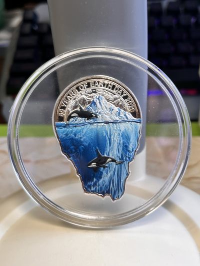【海寕潮】拍卖第九十期 - 【海寧潮】喀麦隆2020年世界地球日50周年异形彩色纪念银币原价1500元，有自然氧化