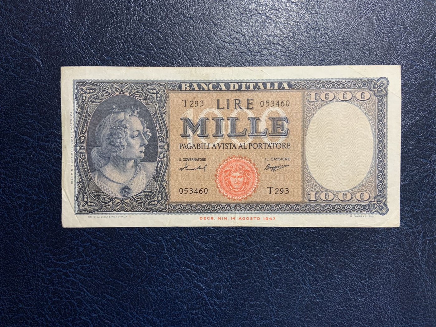 收藏联盟Quantum Auction 第304期拍卖  意大利1959年1000里拉 品相如图 取材名画