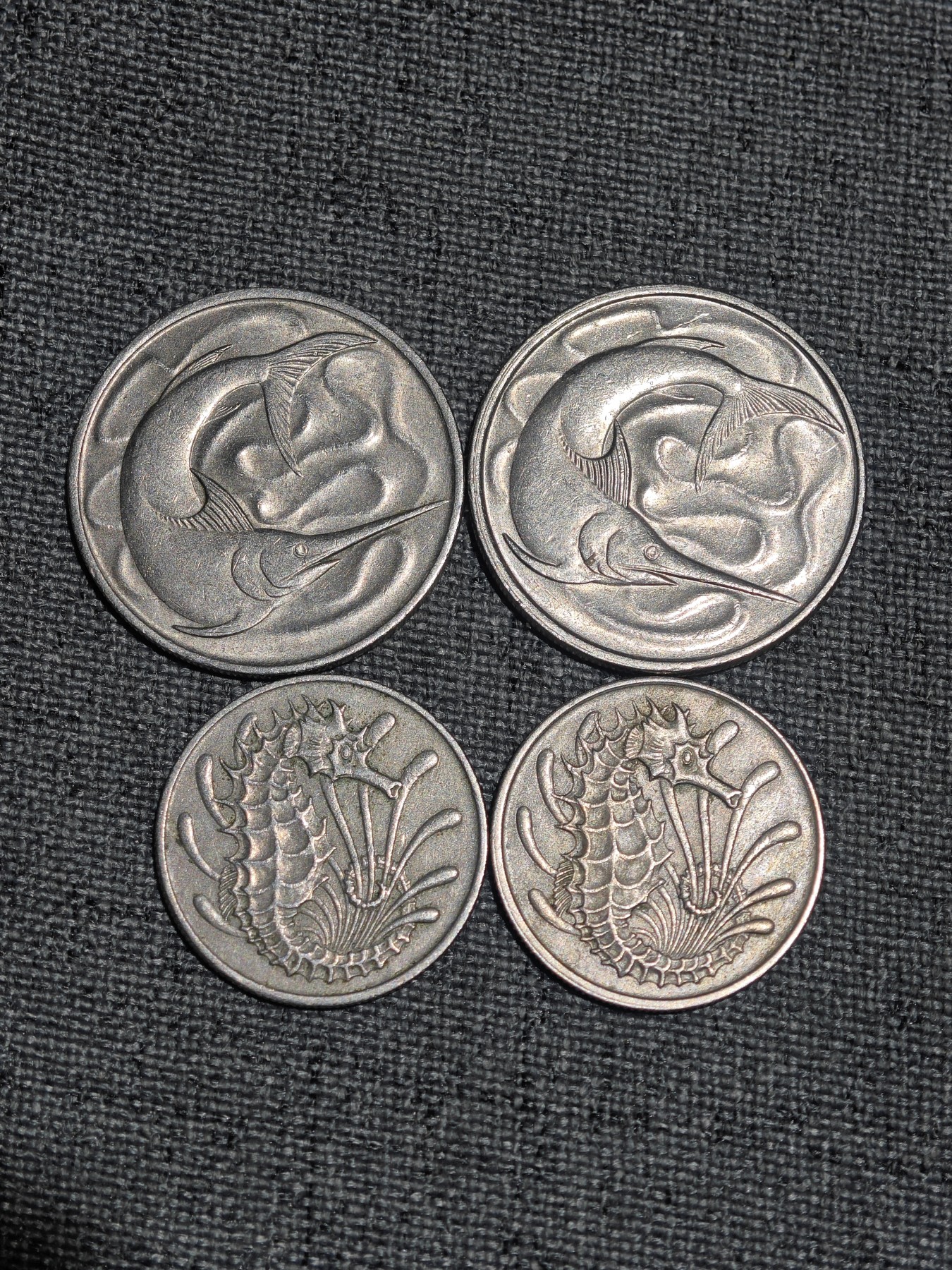外国硬币收藏店专场第一期 新加坡老10、20分海马剑鱼4枚