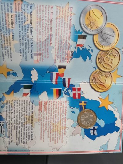 燕姐换藏第70拍 奥地利1999年欧洲货币联盟双金属50先令获奖币