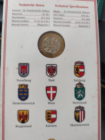 燕姐换藏第70拍 奥地利1999年欧洲货币联盟双金属50先令获奖币