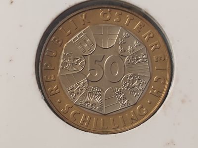 燕姐换藏第70拍 奥地利1999年欧洲货币联盟双金属50先令获奖币