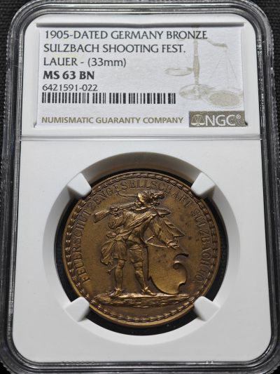 【德藏】世界币章拍卖第57期(全场顺丰包邮) - 1905年 德国萨尔射击节铜章 NGC MS63BN