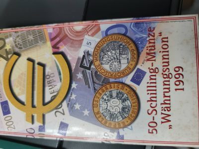燕姐换藏第70拍 奥地利1999年欧洲货币联盟双金属50先令获奖币
