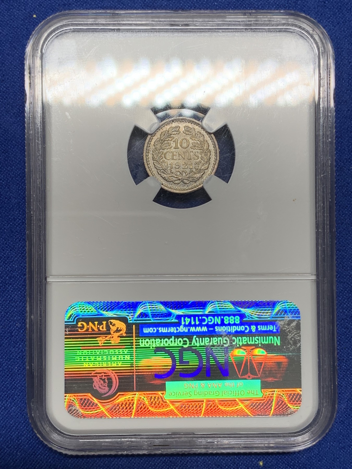 《竞宝斋》第216场-周日，周一 2场 (全场包邮) NGC-MS64 季军分 荷兰1921年威廉明娜女王10分银币，老盒高分，状态极佳。少妇版女王头像，玲珑可爱。