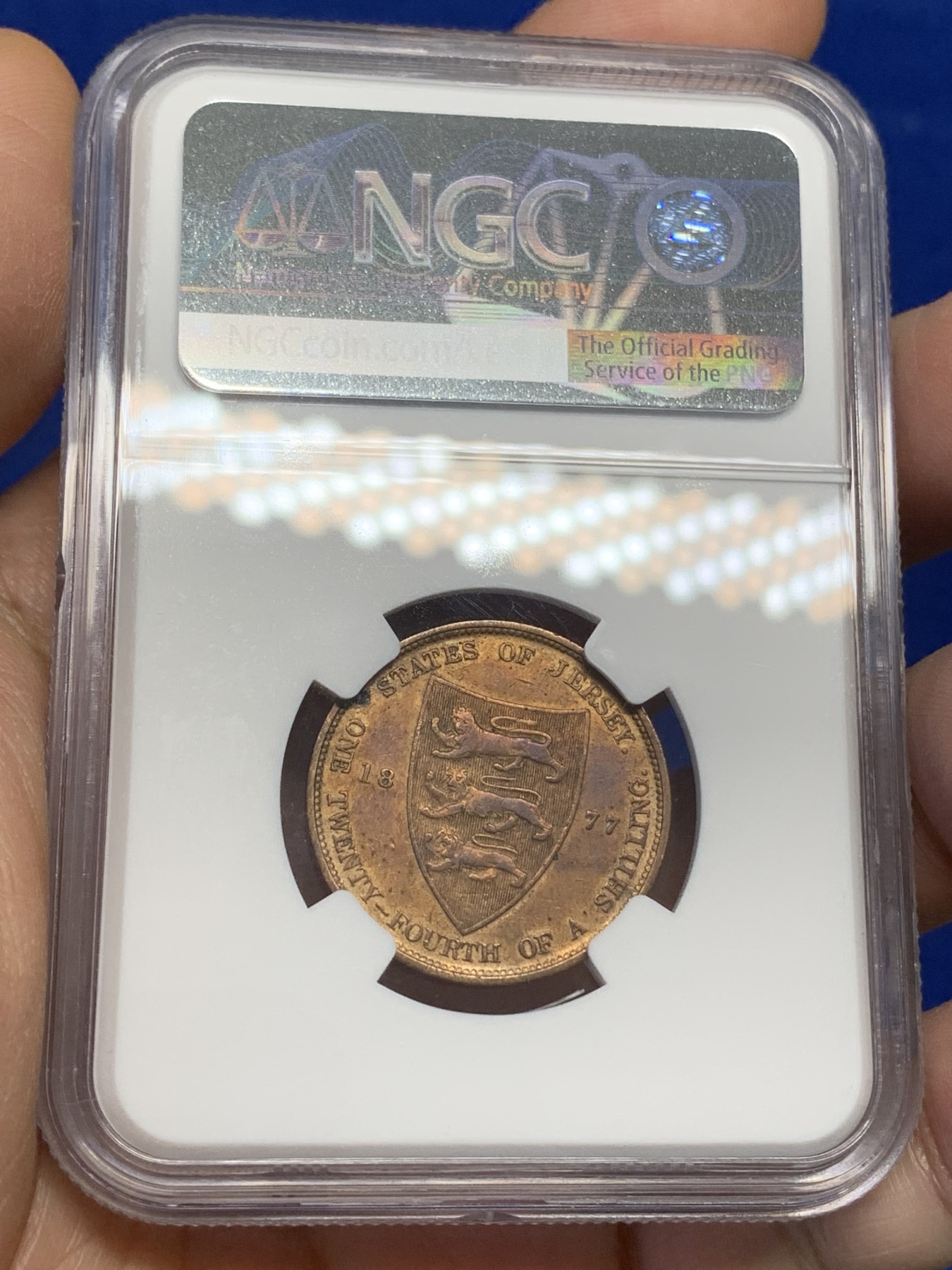 《竞宝斋》第216场-周日，周一 2场 (全场包邮) NGC AUD 1877年泽西1/24先令铜币
