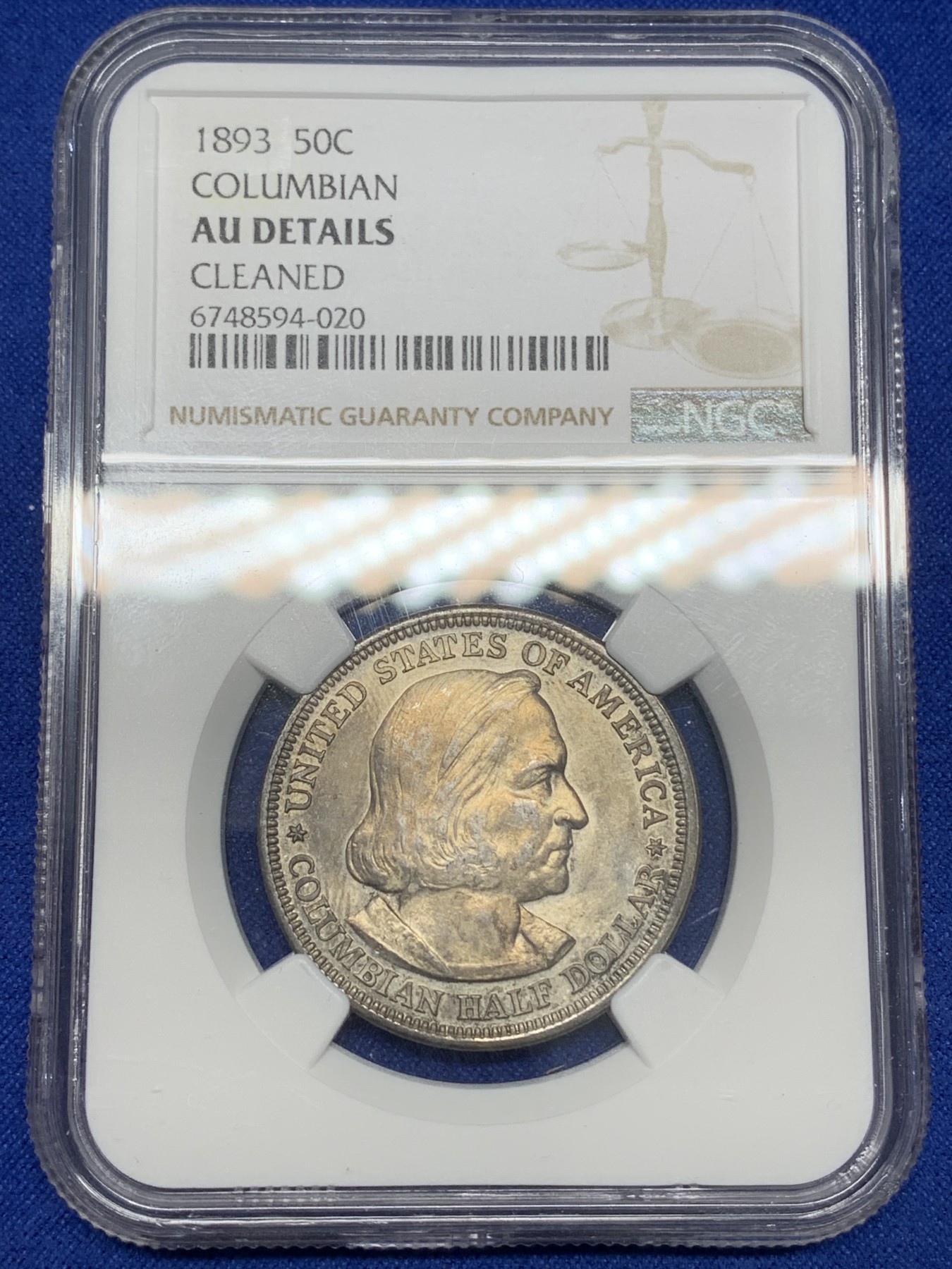 《竞宝斋》第216场-周日，周一 2场 (全场包邮) NGC-AU 美国 1893年 哥伦布 半美元 50美分 纪念银币 美国第一枚半美元纪念币