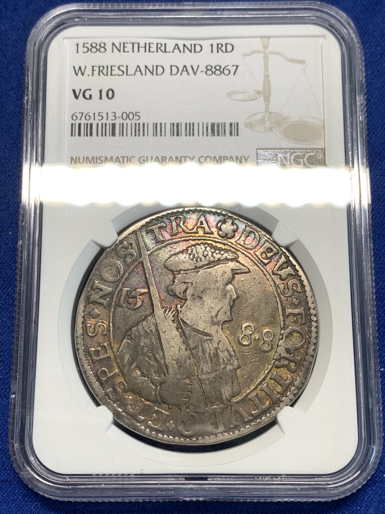 《竞宝斋》第216场-周日，周一 2场 (全场包邮) NGC VG10 荷兰1588年西弗里斯兰执剑 1RD400多年传承 第二个入盒亚军分