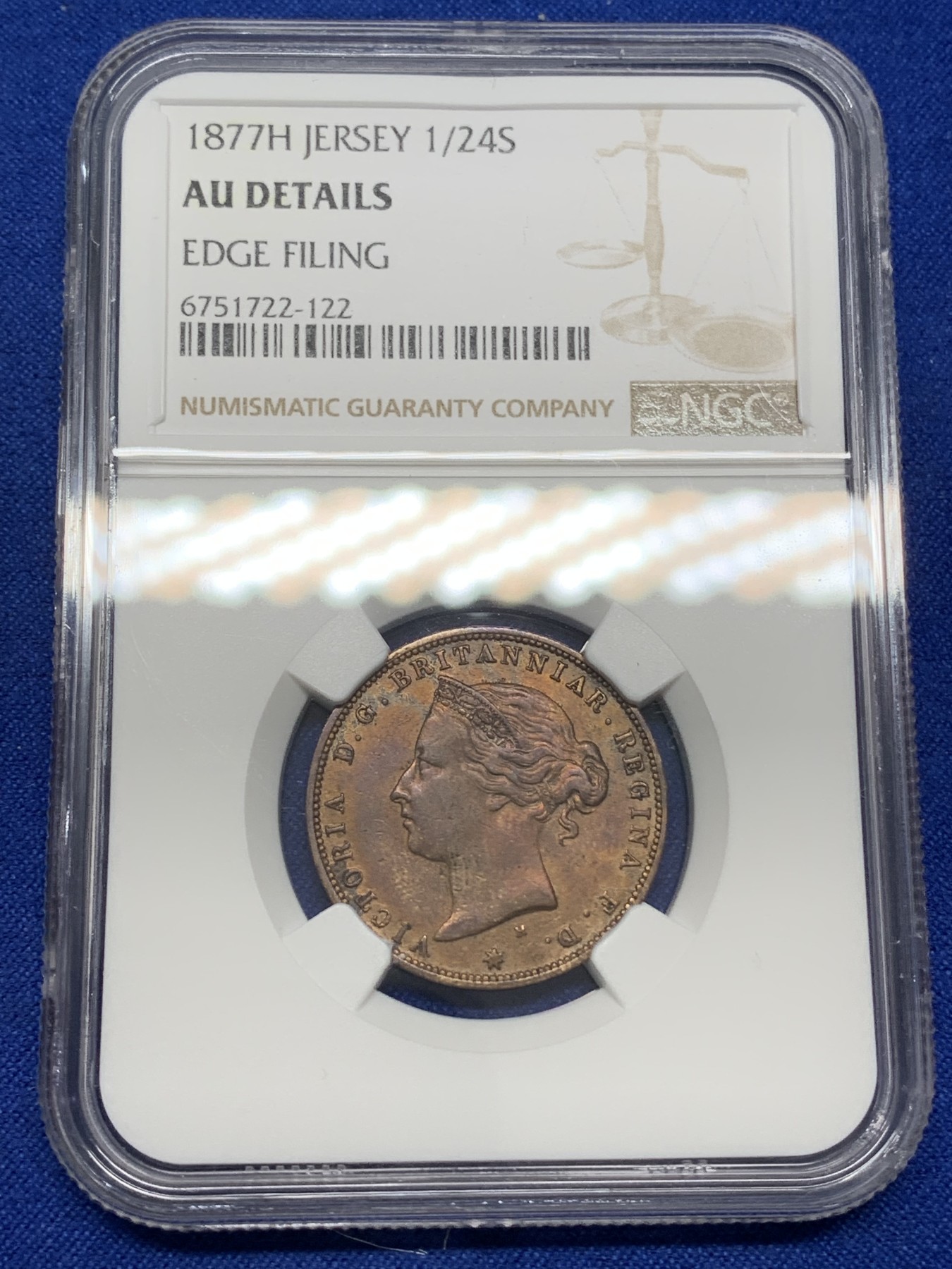 《竞宝斋》第216场-周日，周一 2场 (全场包邮) NGC AUD 1877年泽西1/24先令铜币