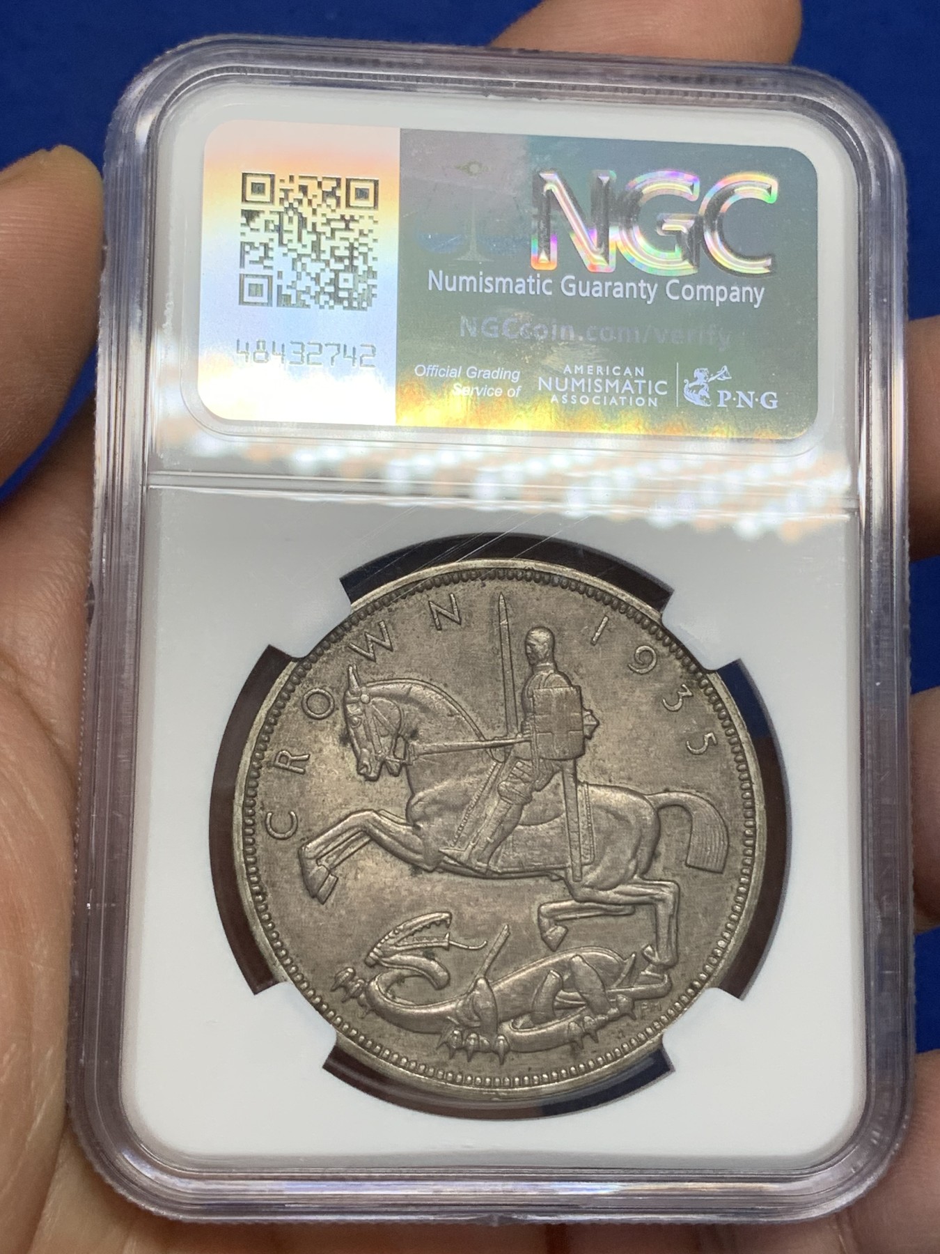 《竞宝斋》第216场-周日，周一 2场 (全场包邮) NGC- MS63 英国1935年木马剑银币，转光好品。