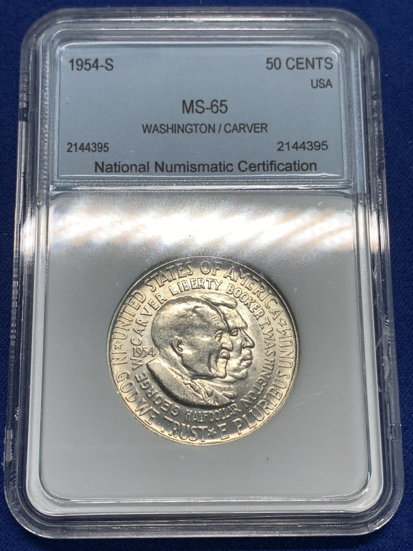 《竞宝斋》第216场-周日，周一 2场 (全场包邮) nnc早期评级 ms65 美国 1954年 半美元银币