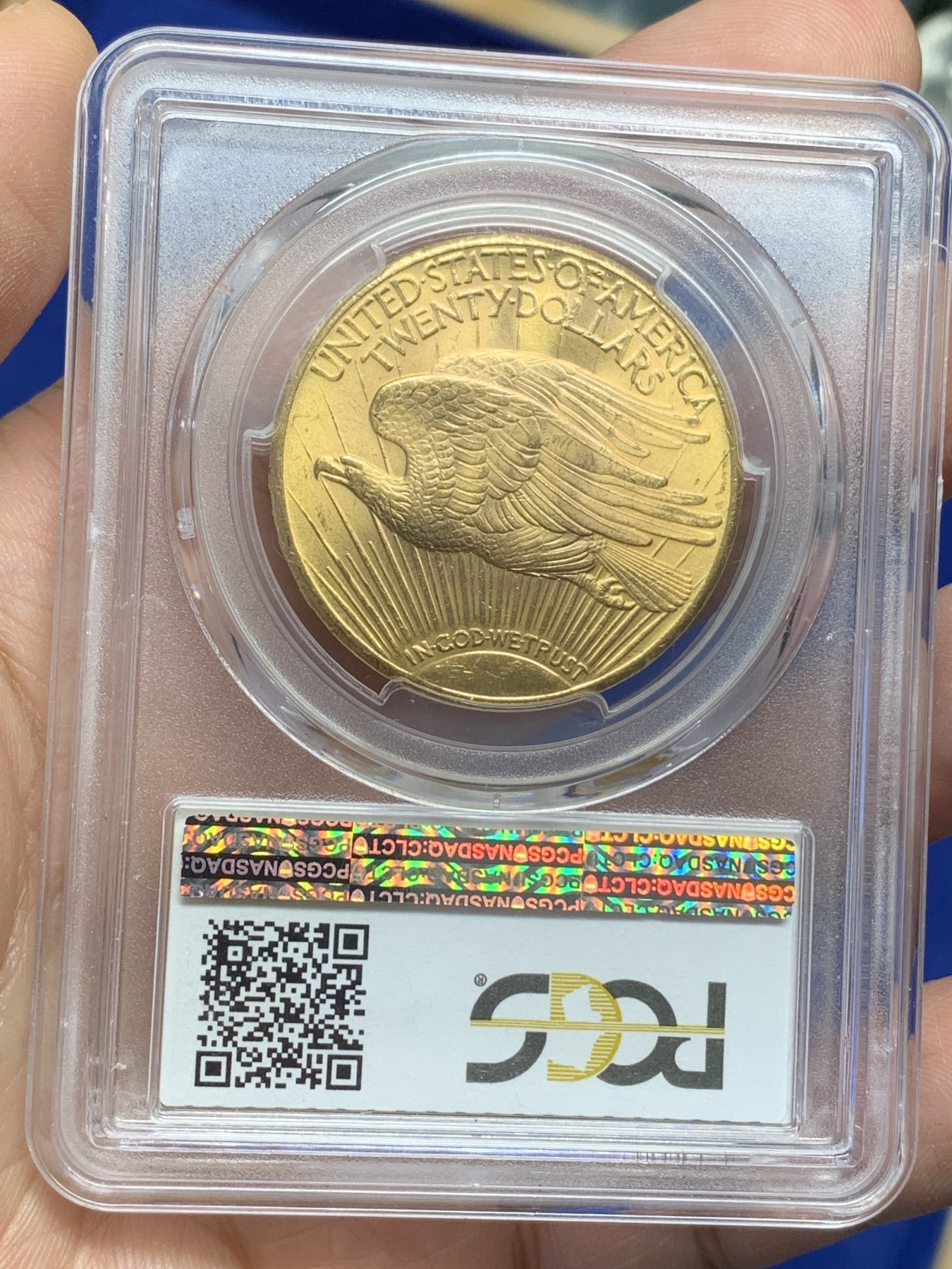 《竞宝斋》第216场-周日，周一 2场 (全场包邮) PCGS-MS65 美国 1927  20美元 双鹰 大金币 65高分+经典设计 33.43克 超大规格 一枚毕业的品种