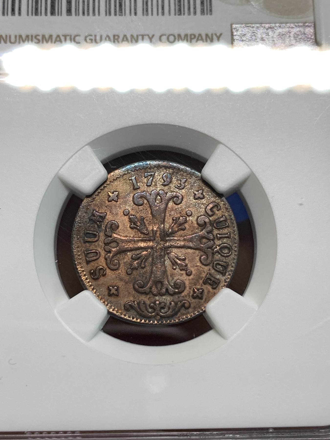 《竞宝斋》第216场-周日，周一 2场 (全场包邮) NGC XFD 1793年瑞士1/2B铜币
