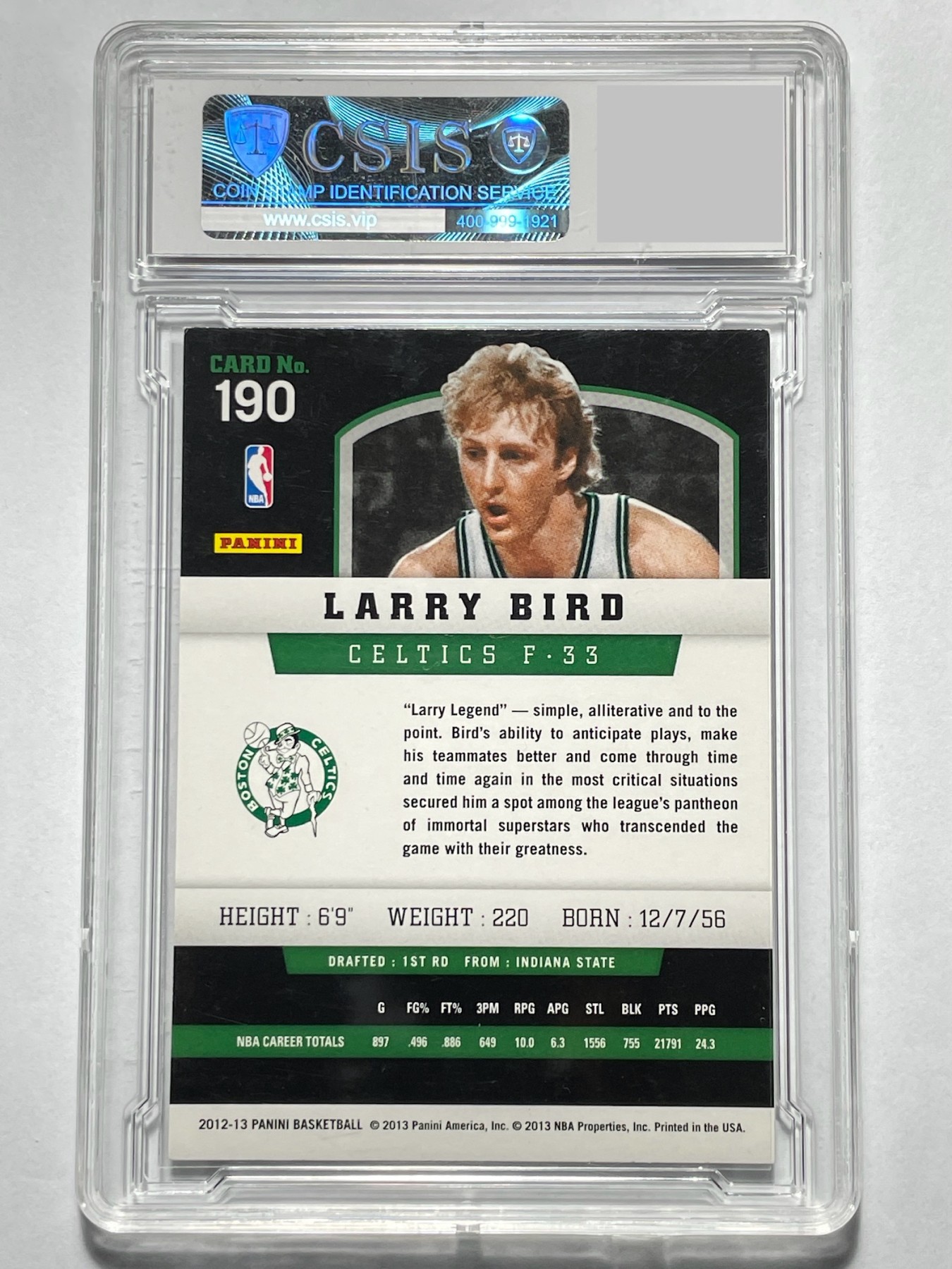 【德藏】卡牌拍卖第6期【无每件最低收费！！！】 NBA 2012-13 PANINI 波士顿凯尔特人 大鸟 拉里·伯德 CSIS 8.5 前有大鸟后有吹杨~