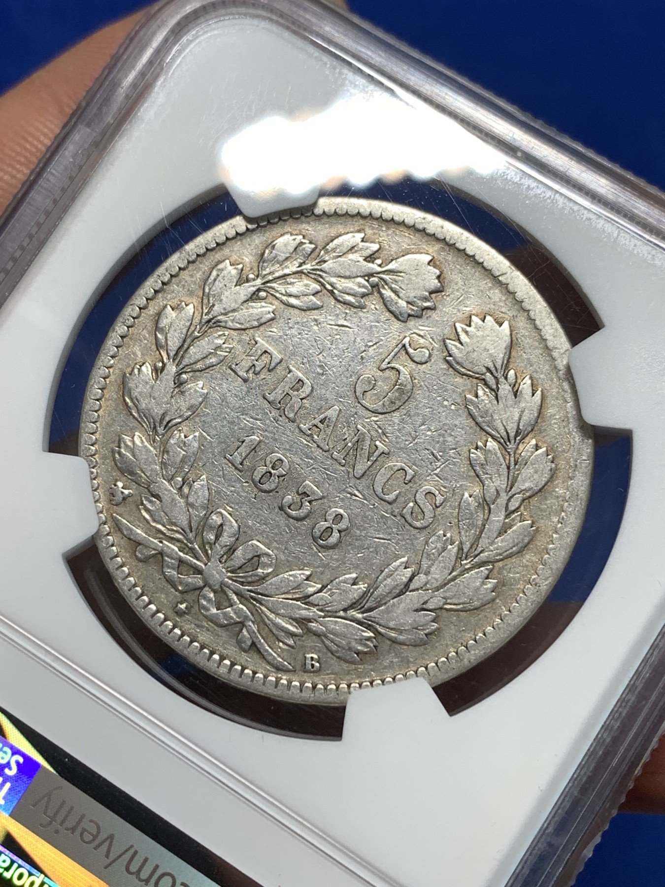 《竞宝斋》第216场-周日，周一 2场 (全场包邮) NGC VF30 法国1838年B版菲利普5法郎银币