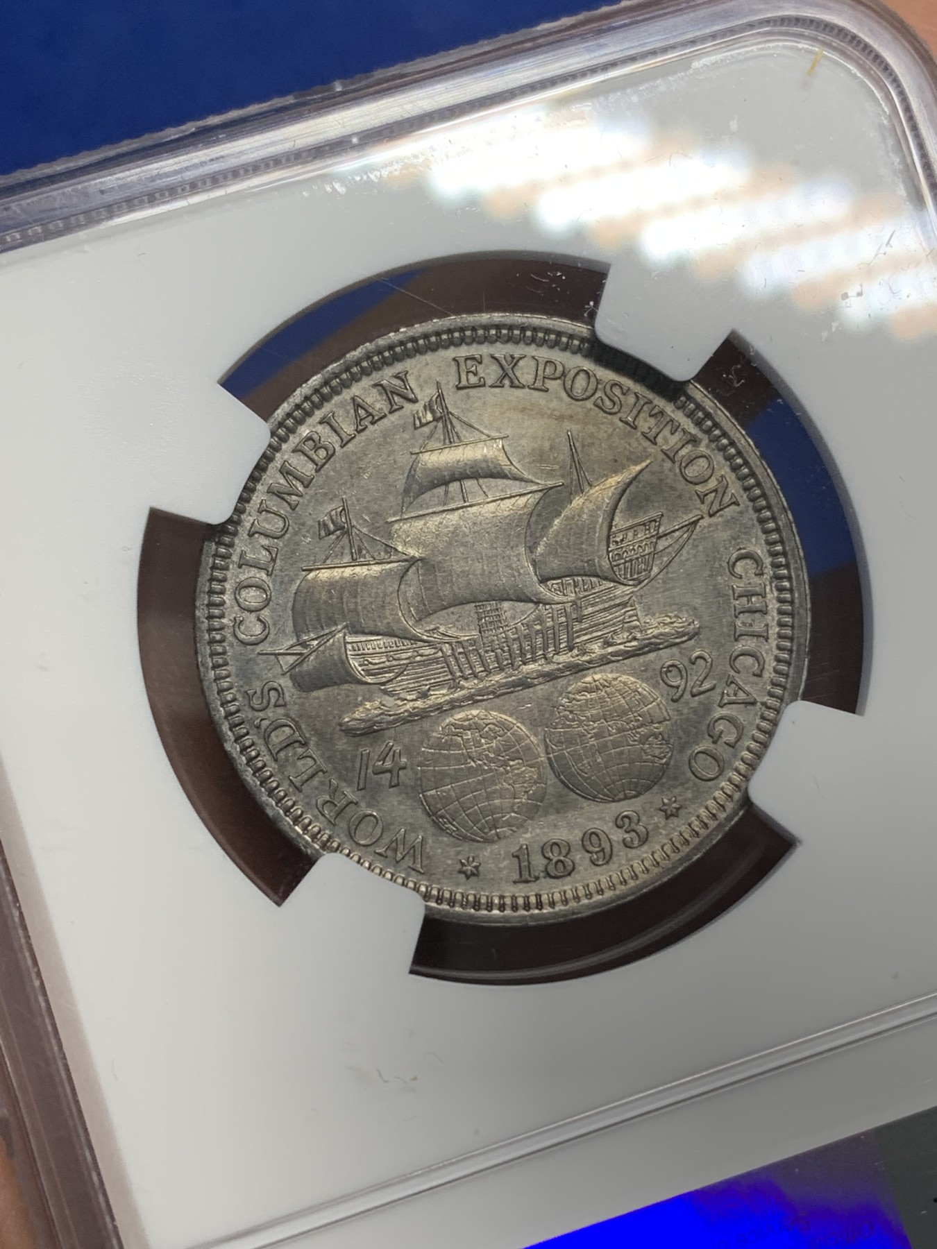 《竞宝斋》第216场-周日，周一 2场 (全场包邮) NGC-AU 美国 1893年 哥伦布 半美元 50美分 纪念银币 美国第一枚半美元纪念币