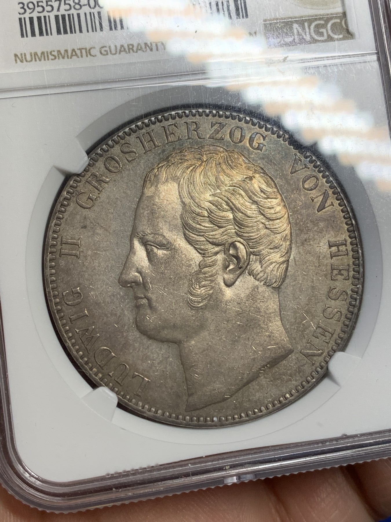《竞宝斋》第216场-周日，周一 2场 (全场包邮) 冠军分 NGC-MS63  德国 黑森-达姆施塔特 1841年 2泰勒 大银币 （重达37克）PL底板闪亮品种