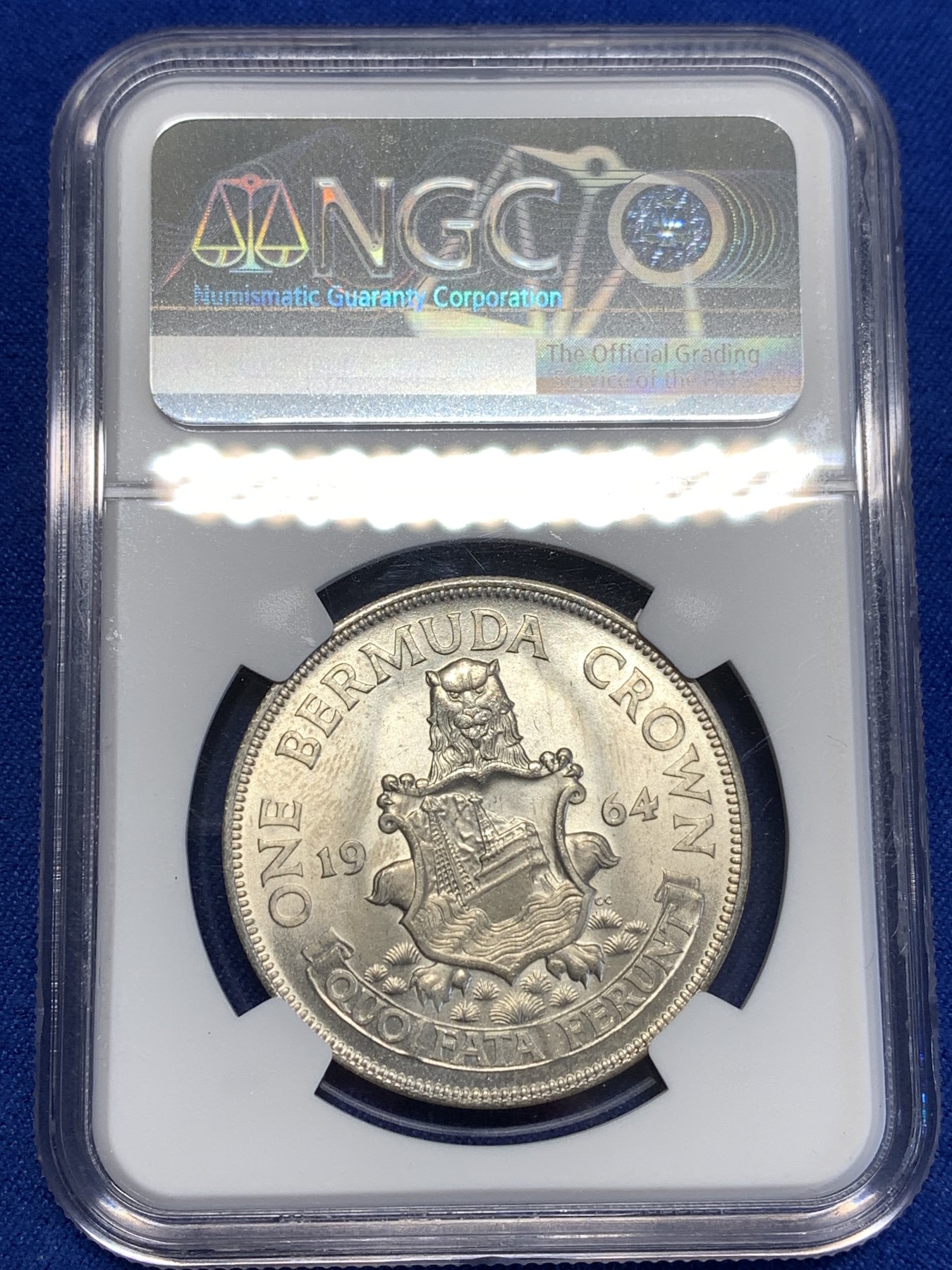 《竞宝斋》第216场-周日，周一 2场 (全场包邮) NGC-MS64 英属百慕大群岛1964年一克朗银币 经典女皇头像 十分漂亮