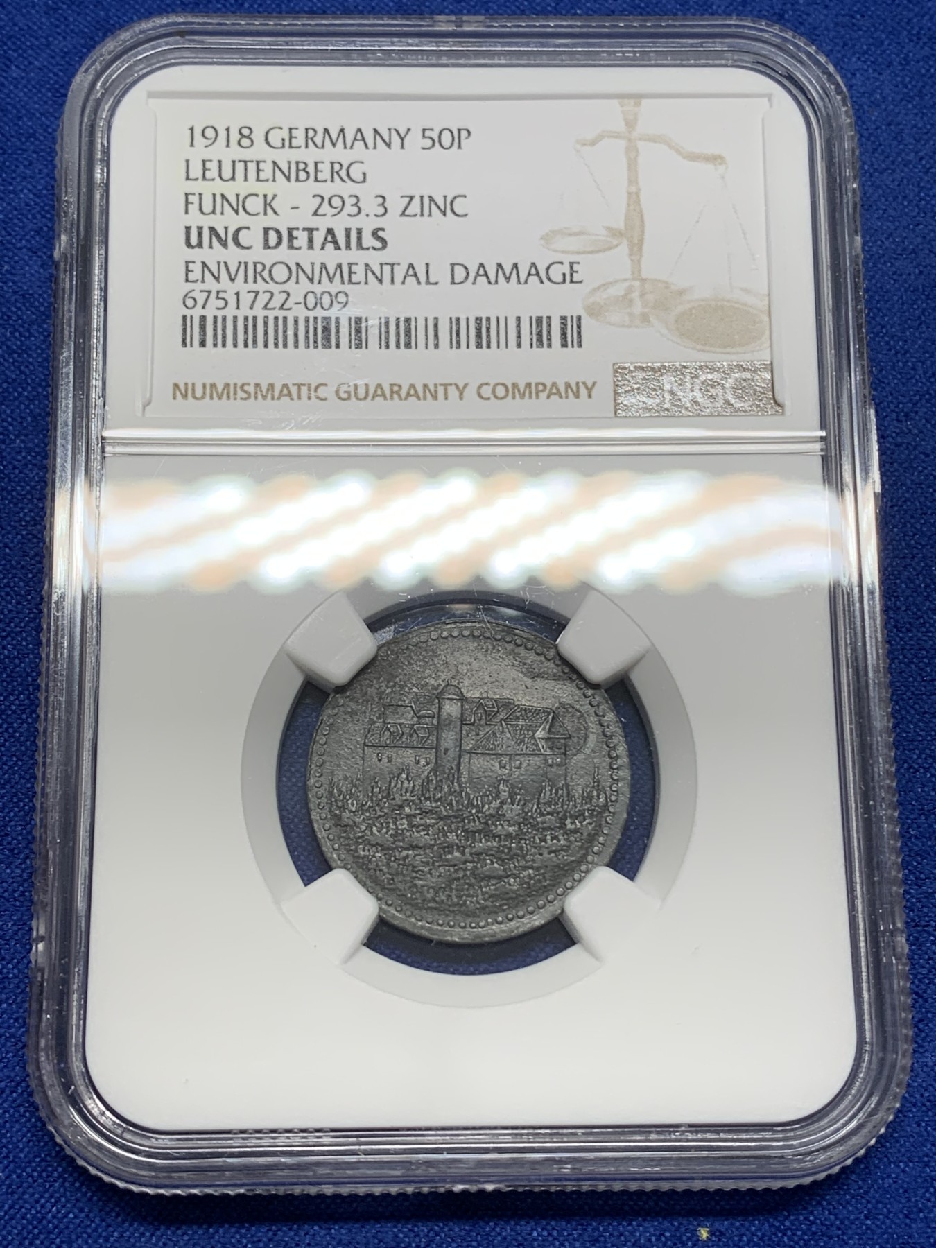 《竞宝斋》第216场-周日，周一 2场 (全场包邮) NGC UNCD 1918年德紧50P代币 少见景观品种