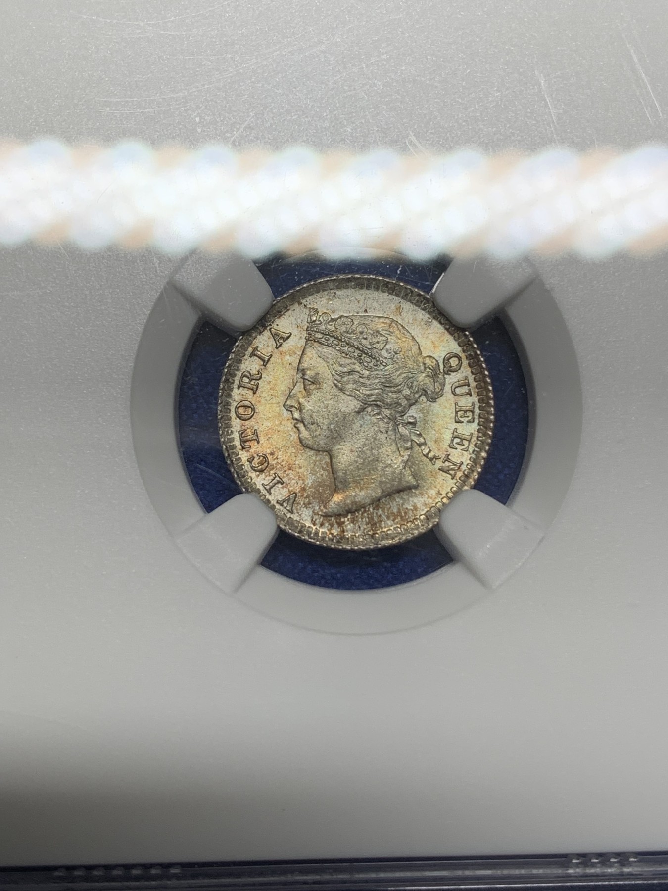 《竞宝斋》第216场-周日，周一 2场 (全场包邮) NGC MS63 香港 1901年 维多利亚 5仙 银币 双面无彩包浆