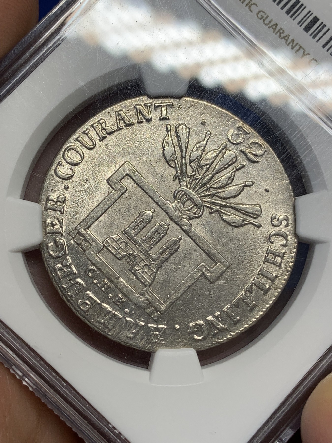 《竞宝斋》第216场-周日，周一 2场 (全场包邮) NGC-MS61 德国 1796年 汉堡自由市 32先令银币 早期汉堡徽章,非常少见,更高分仅三枚