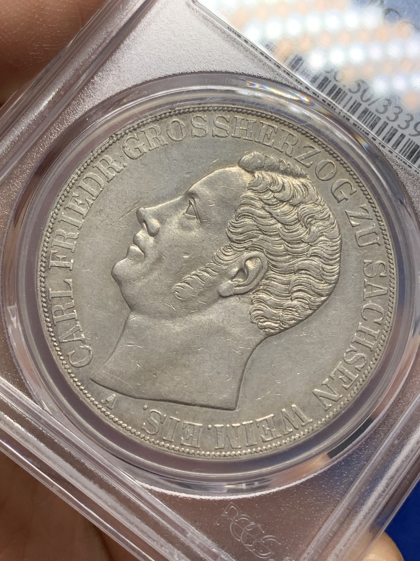 《竞宝斋》第216场-周日，周一 2场 (全场包邮) PCGS AU50 德国 1842 萨克森-魏玛-艾森纳赫2泰勒 十分少见的小邦品种， 底板平整细节保存的非常好