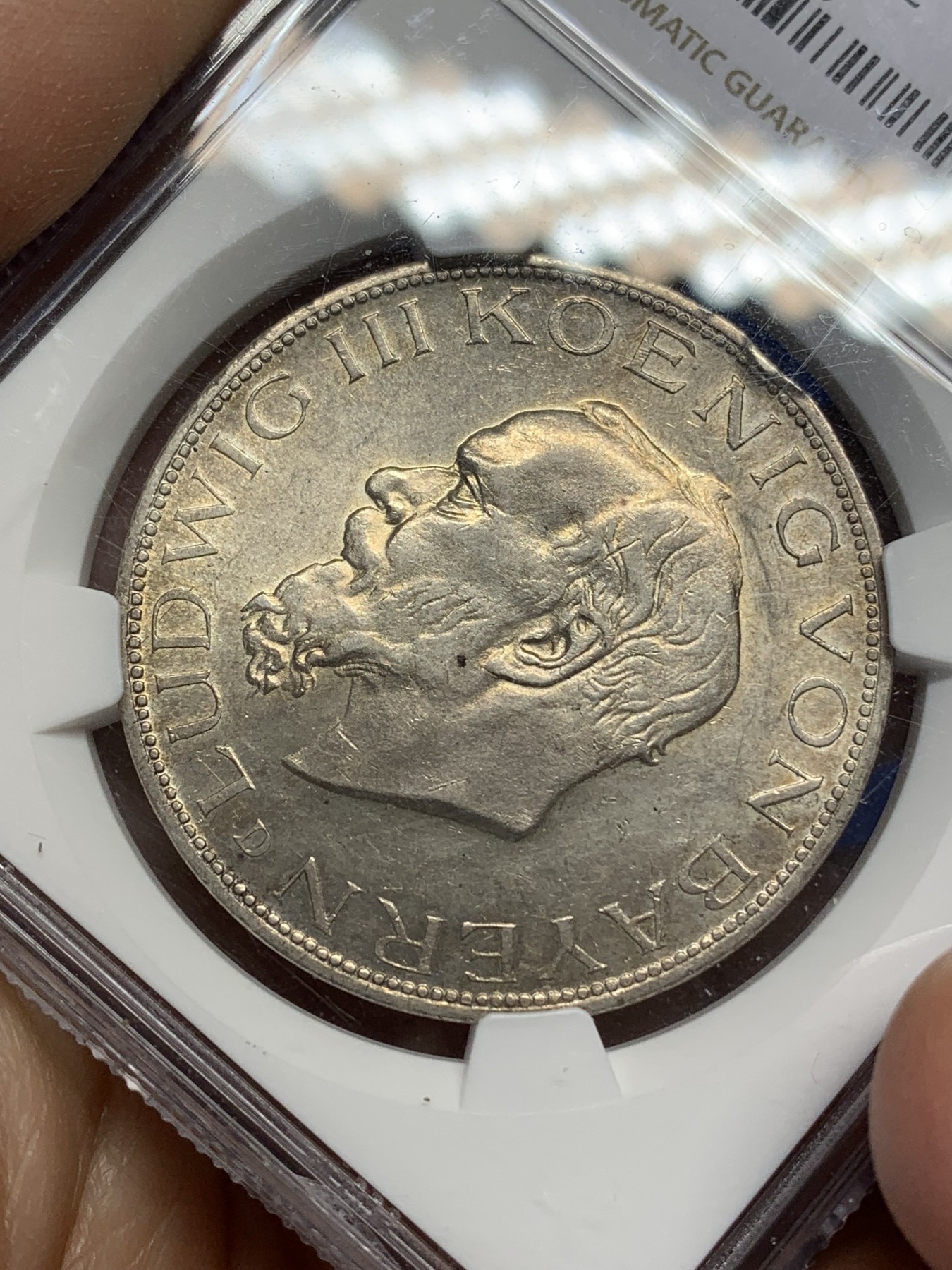 《竞宝斋》第216场-周日，周一 2场 (全场包邮) NGC-UNCD 德国 1914年 巴伐利亚路德维希 5马克银币 黄油包浆,可惜边道有点磕,币面状态和62,63差不多