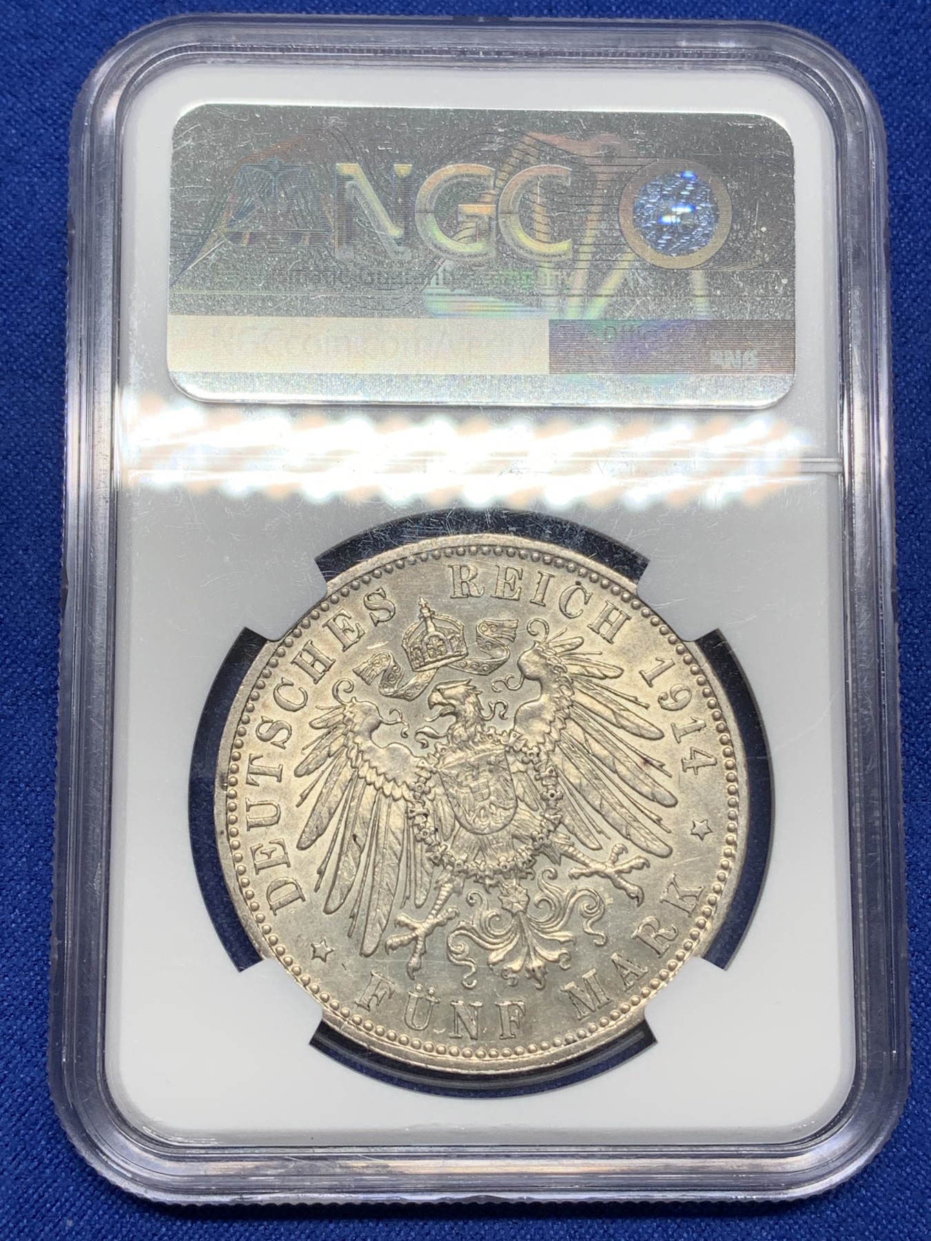 《竞宝斋》第216场-周日，周一 2场 (全场包邮) NGC-UNCD 德国 1914年 巴伐利亚路德维希 5马克银币 黄油包浆,可惜边道有点磕,币面状态和62,63差不多