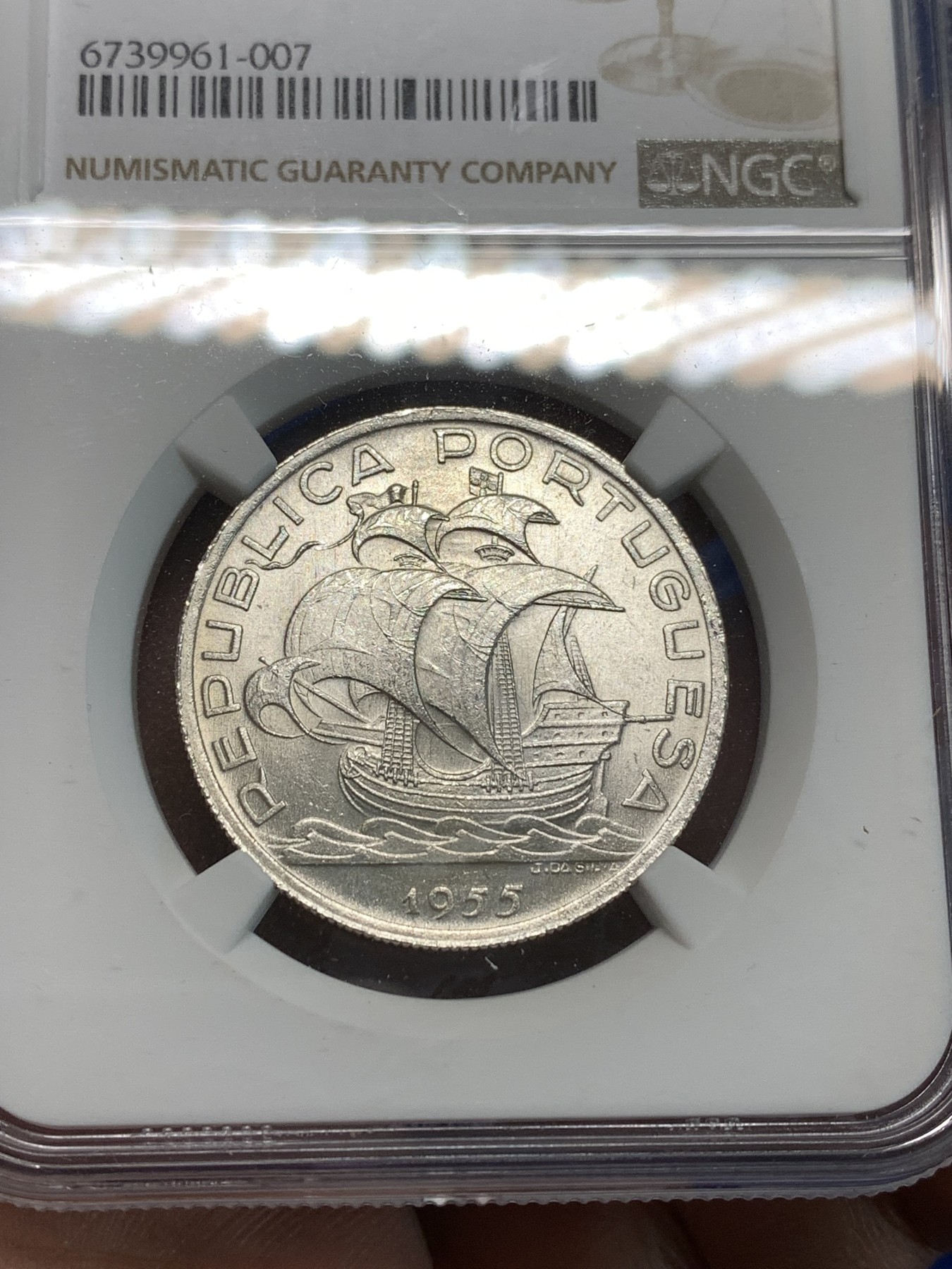 《竞宝斋》第216场-周日，周一 2场 (全场包邮) NGC MS65 葡萄牙1955年大帆船10埃斯库多银币