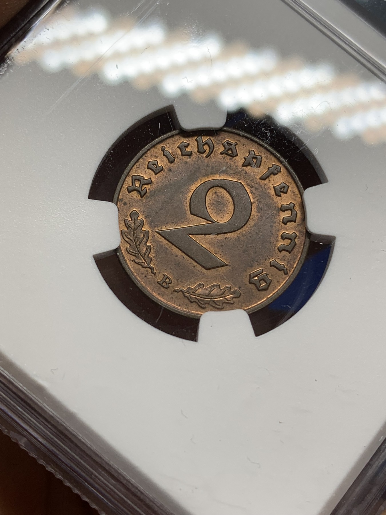 《竞宝斋》第216场-周日，周一 2场 (全场包邮) NGC MS63RB 1939B德国万字2芬尼 高分难得