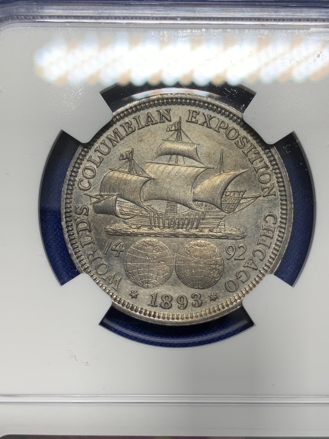 《竞宝斋》第216场-周日，周一 2场 (全场包邮) NGC-AU 美国 1893年 哥伦布 半美元 50美分 纪念银币 美国第一枚半美元纪念币