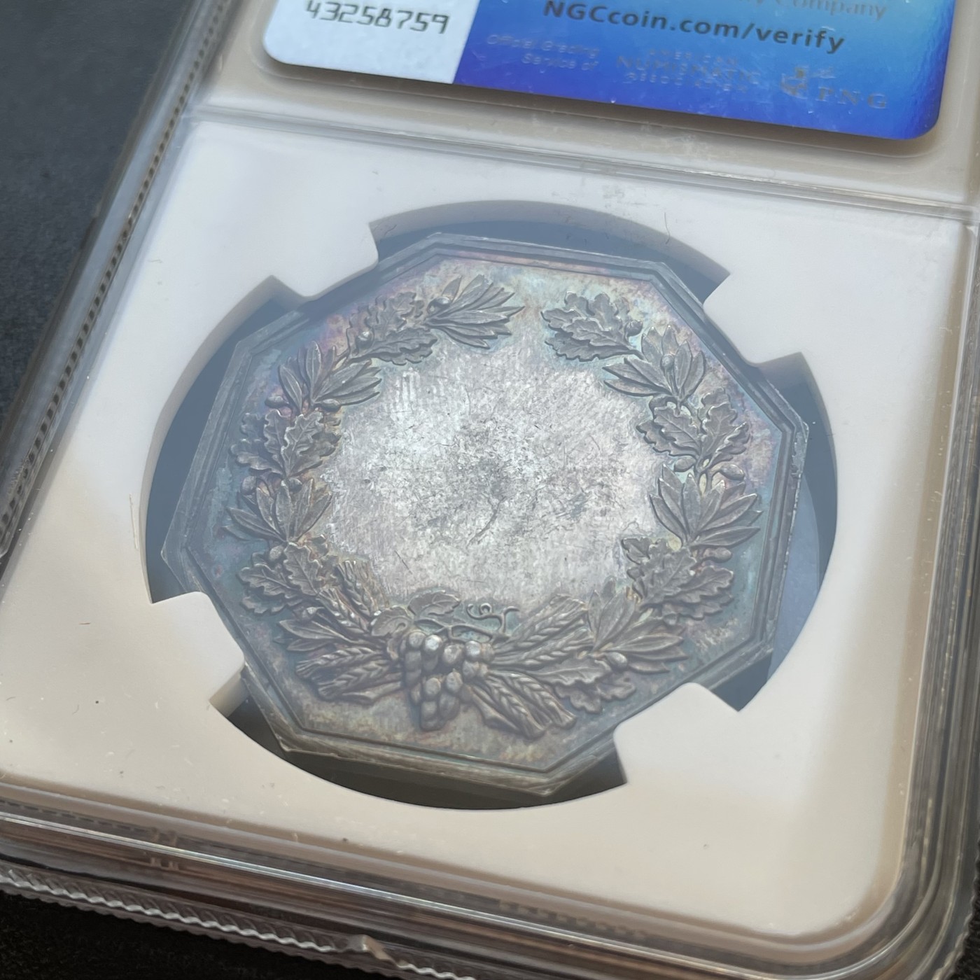「木头集藏」章牌专场-第33期 法国凤凰保险公司银章 直径：36 mm 彩色氧化很美！