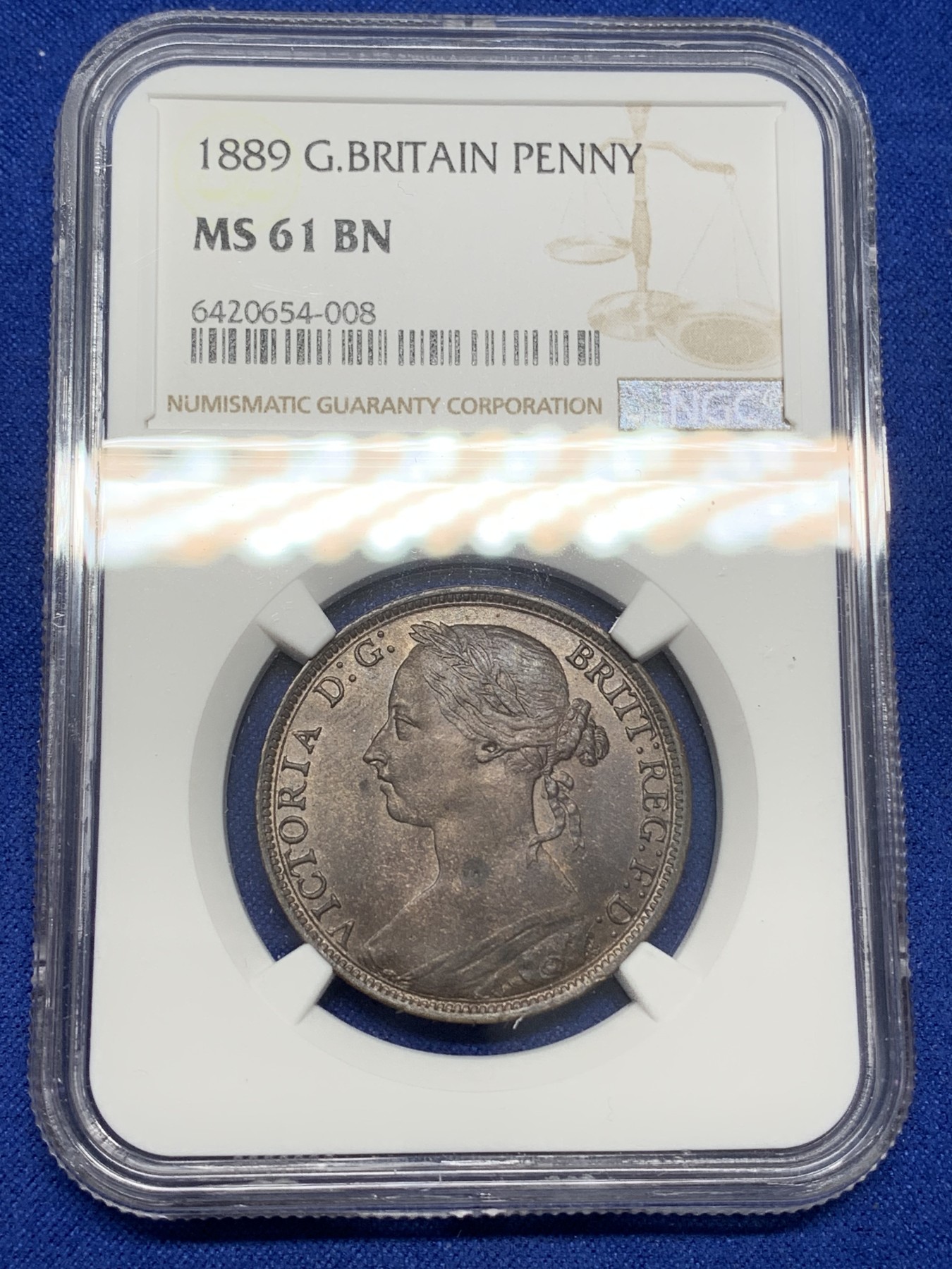 《竞宝斋》第216场-周日，周一 2场 (全场包邮) NGC-MS61BN 英国 1889年 青年维多利亚女王 一便士 铜币 小面值未流通好品极难