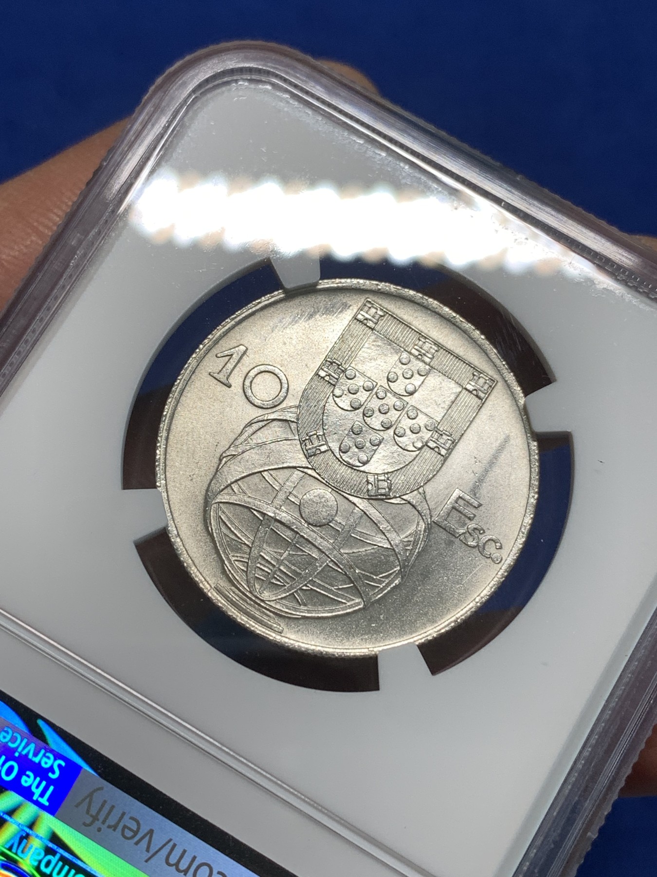 《竞宝斋》第216场-周日，周一 2场 (全场包邮) NGC MS65 葡萄牙1955年大帆船10埃斯库多银币