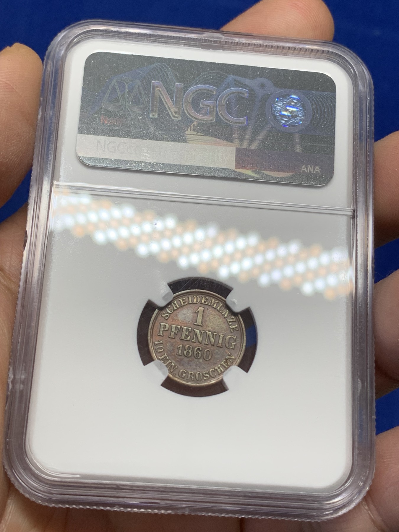 《竞宝斋》第216场-周日，周一 2场 (全场包邮) NGC AU53 德国1860年布伦瑞克1芬尼铜币