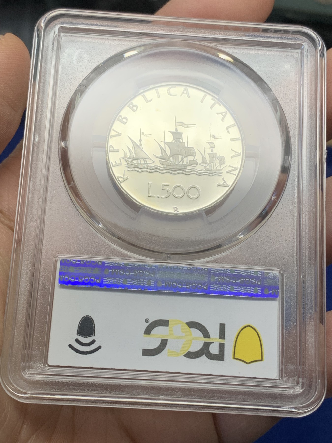 《竞宝斋》第216场-周日，周一 2场 (全场包邮) 亚军分 PCGS-PR68DCAM 意大利 1985年 精制 帆船少女 500里拉 首年发行