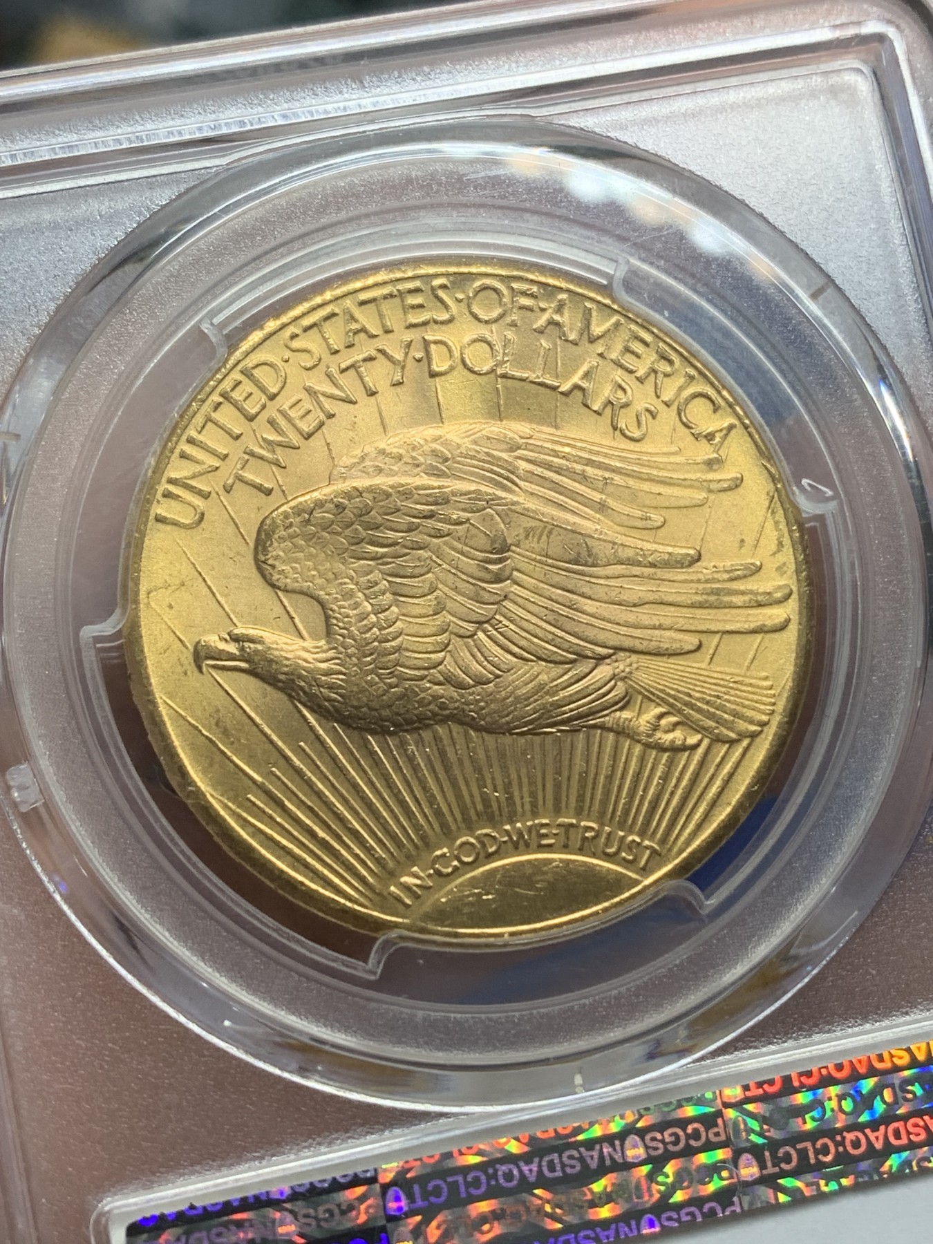 《竞宝斋》第216场-周日，周一 2场 (全场包邮) PCGS-MS65 美国 1927  20美元 双鹰 大金币 65高分+经典设计 33.43克 超大规格 一枚毕业的品种