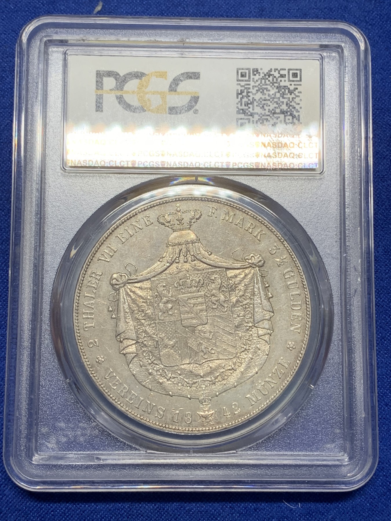 《竞宝斋》第216场-周日，周一 2场 (全场包邮) PCGS AU50 德国 1842 萨克森-魏玛-艾森纳赫2泰勒 十分少见的小邦品种， 底板平整细节保存的非常好