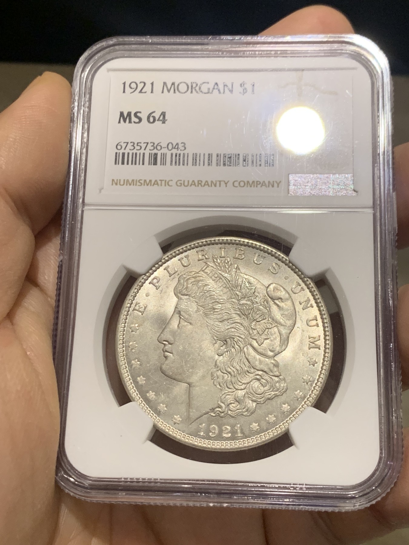 《竞宝斋》第216场-周日，周一 2场 (全场包邮) NGC MS64 美国1921年摩根1美元银币 光度不错