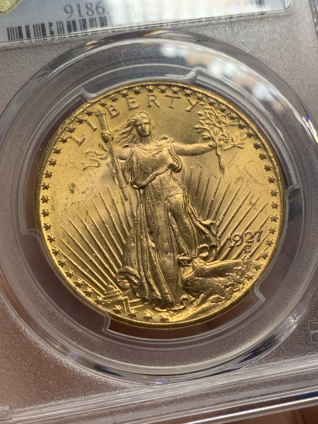 《竞宝斋》第216场-周日，周一 2场 (全场包邮) PCGS-MS65 美国 1927  20美元 双鹰 大金币 65高分+经典设计 33.43克 超大规格 一枚毕业的品种
